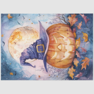 Jack-o'-Lantern Full Moon Watercolor Decoupage Tissue Paper