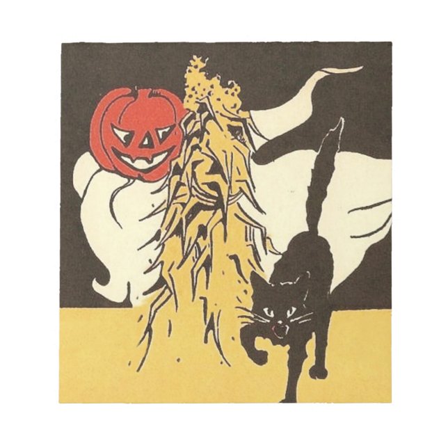 Jack O' Lantern Ghost Black Cat Cornstalk Notepad (Front)
