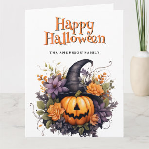 Jack O’Lantern Ghost Floral Happy Halloween Card