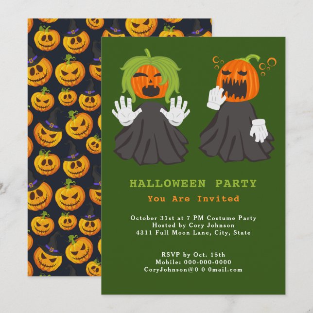 Jack o' Lantern Ghouls Pumpkins Halloween Party Invitation (Front/Back)