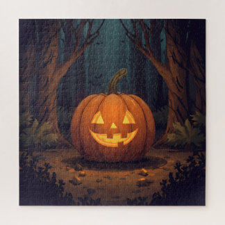 Jack O' Lantern Glowing In The Forest Jigsaw Puzzle