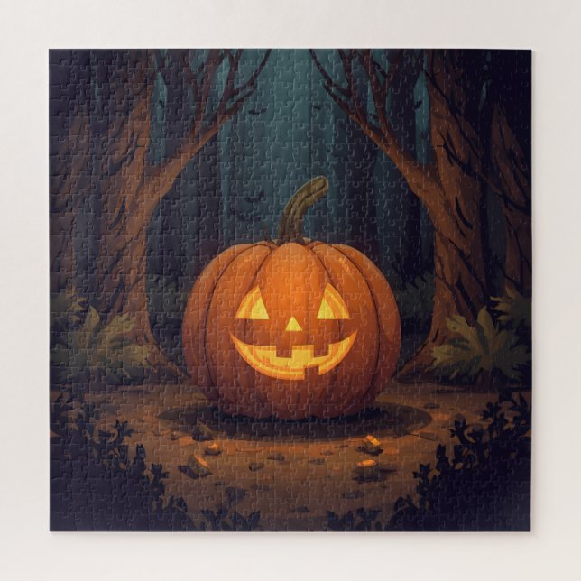 Jack O' Lantern Glowing In The Forest Jigsaw Puzzle (Vertical)