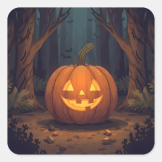 Jack O' Lantern Glowing In The Forest Square Sticker