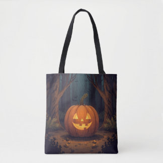 Jack O' Lantern Glowing In The Forest Tote Bag