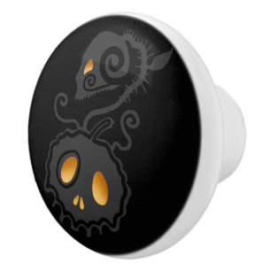 Jack O Lantern Glowing Skull Vine Ceramic Knob