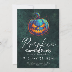 Jack-O' Lantern Green Pumpkin Carving Party Invitation