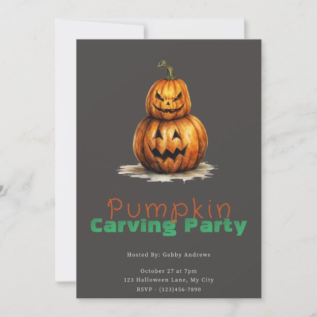 Jack-O' Lantern Grey Pumpkin Carving Party Invitation (Front)