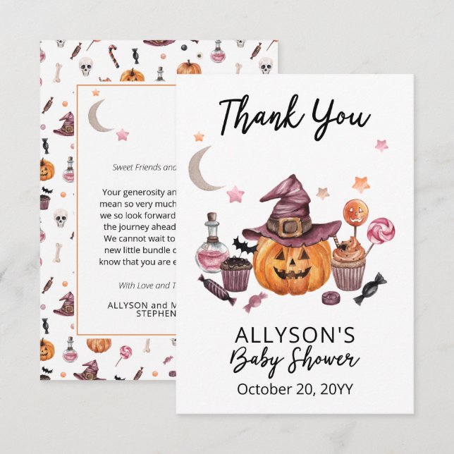 Jack-O-Lantern Halloween Baby Shower Thank You Card (Front/Back)