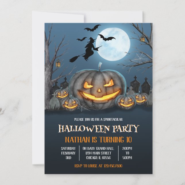 Jack-o-Lantern Halloween Birthday Party Invitation (Front)