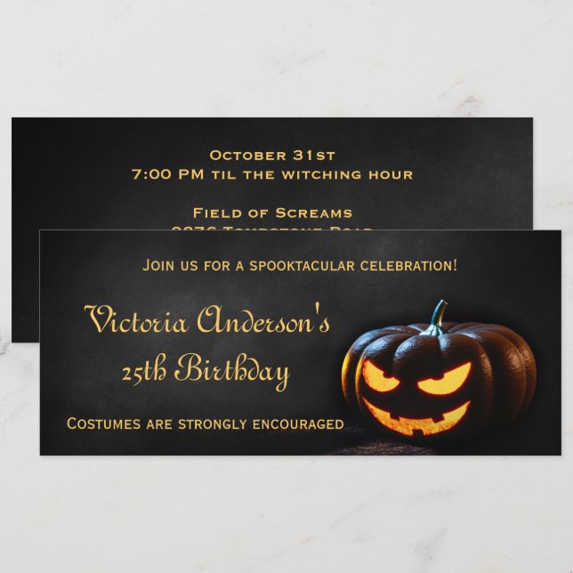 Jack-O-Lantern Halloween Birthday Party Invitation (Front/Back)
