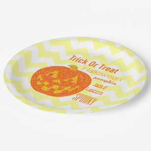 Jack O Lantern Halloween Chevron Pumpkin Party Paper Plate