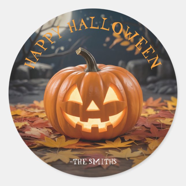 Jack O Lantern Halloween custom name sticker (Front)