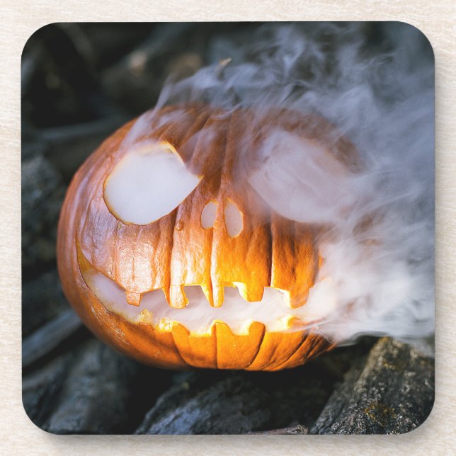 Jack-o-Lantern Halloween Pumpkin Head on Fire  Coaster (Front)
