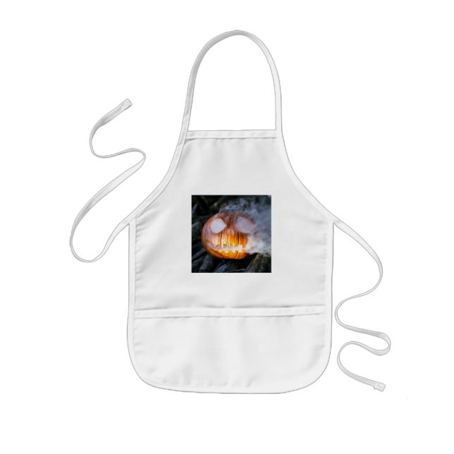 Jack-o-Lantern Halloween Pumpkin Head on Fire  Kids Apron (Front)