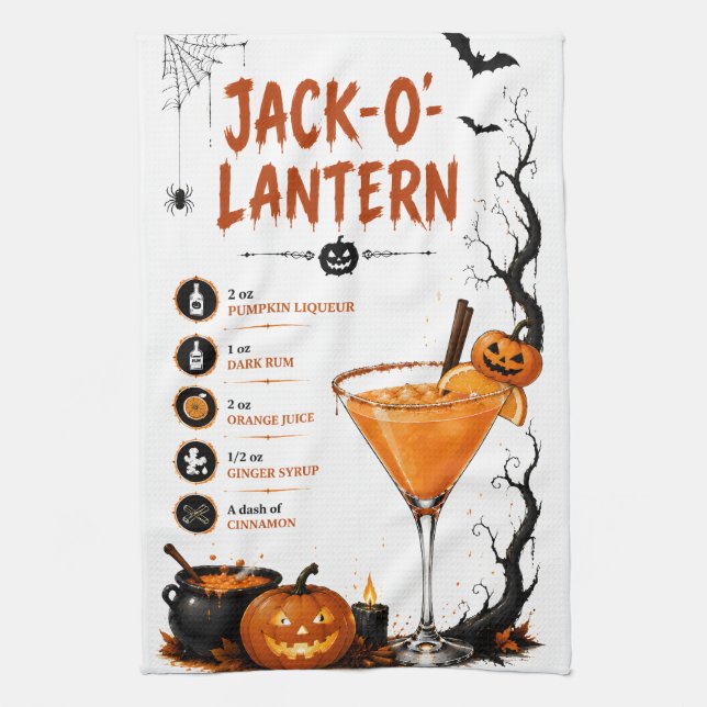Jack O Lantern Halloween Recipe Tea Towel (Vertical)