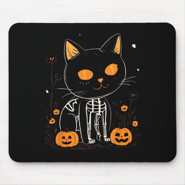 Jack O Lantern Halloween Spooky Kawaii Skeleton Ca Mouse Mat (Front)