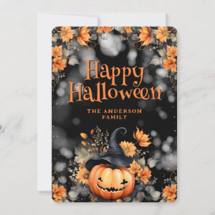 Jack O’Lantern Hat Floral Photo Halloween Card