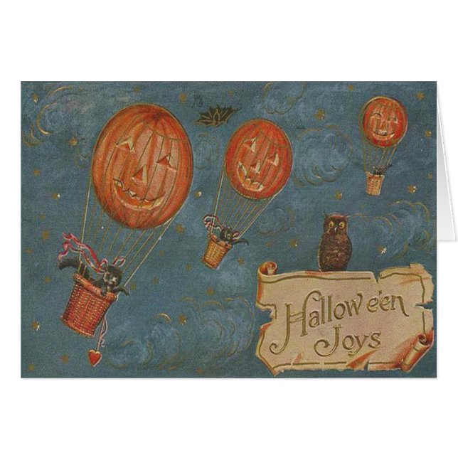 Jack O' Lantern Hot Air Balloon Owl Black Cat (Front Horizontal)