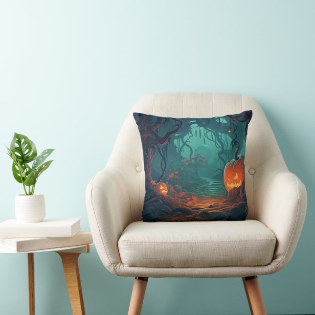 Jack-O' Lantern in a Creepy Forest Halloween Cushion (Chair)