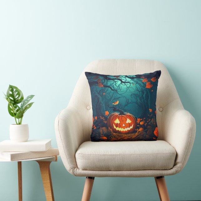 Jack-O' Lantern in a Creepy Forest Halloween Cushion (Chair)