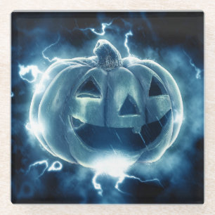 jack-o-lantern in the rain glass coaster