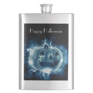 jack-o-lantern in the rain hip flask