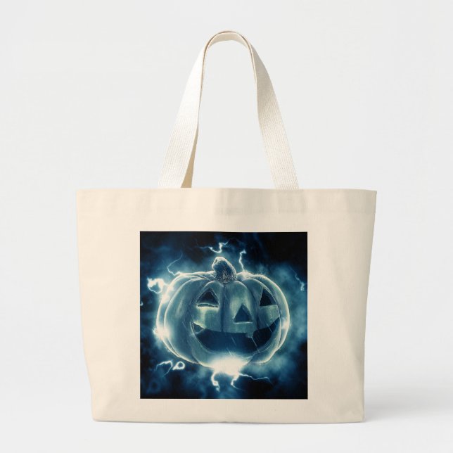  jack-o-lantern in the rain large tote bag (Front)