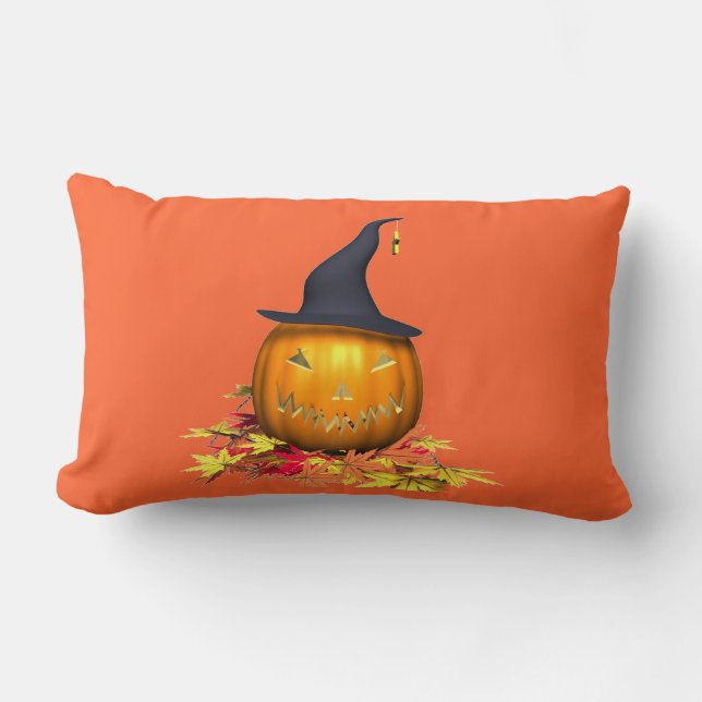Jack-O-Lantern & Leaves- Lumbar Cushion (Front)