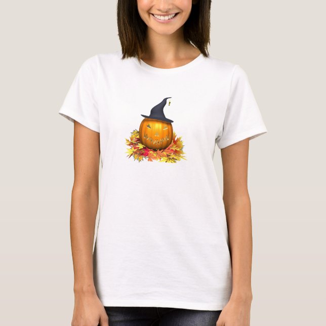 Jack-O-Lantern & Leaves- T-Shirt (Front)