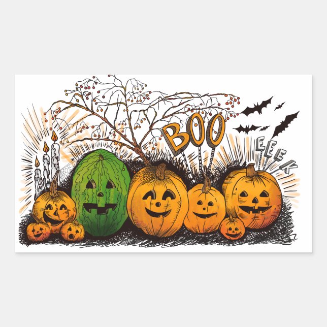 Jack-O-Lantern Line Up Rectangular Sticker (Front)