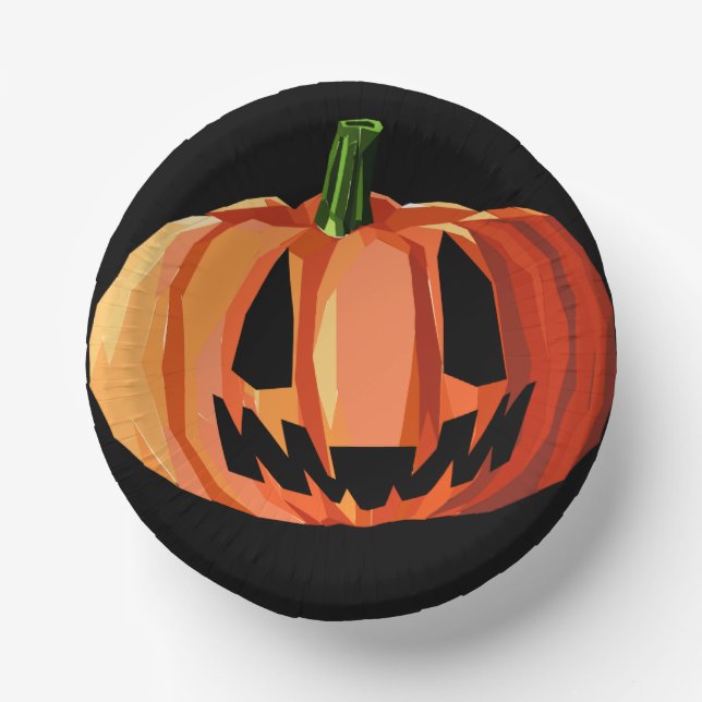 Jack-o’-Lantern Low Poly | Halloween Paper Plate (Front)