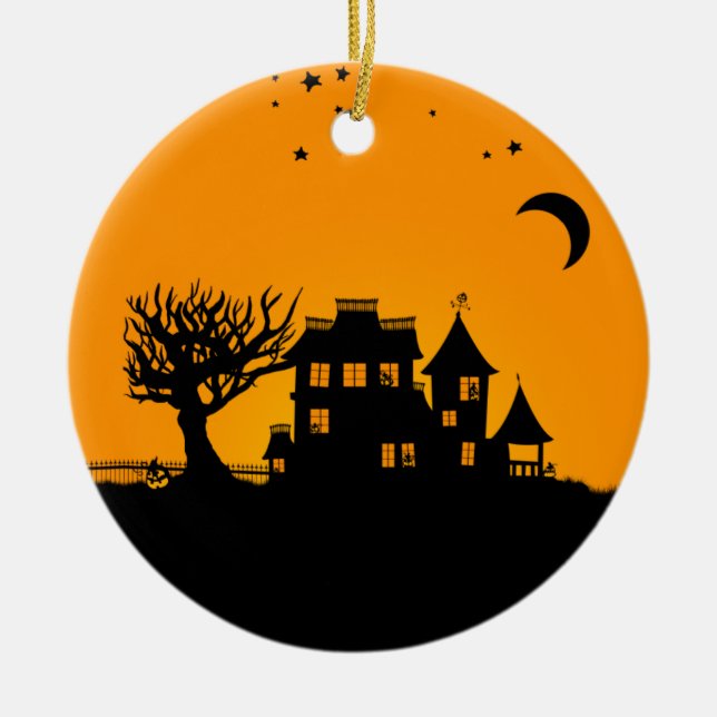 Jack O Lantern Manor Ceramic Tree Decoration (Front)