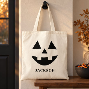 Jack O Lantern Monogram Name Halloween Treat Tote Bag