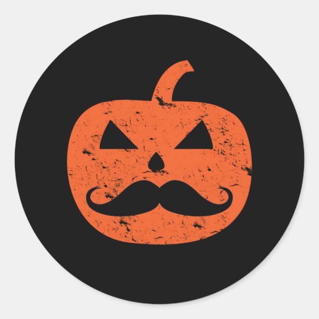 Jack O Lantern Moustache Pumpkin Funny Halloween Classic Round Sticker (Front)
