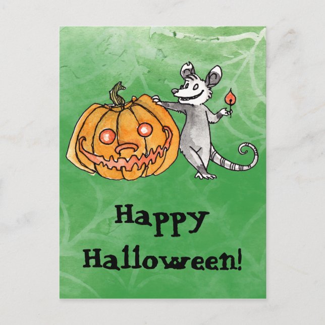 Jack-o-Lantern Opossum Postcard (Front)