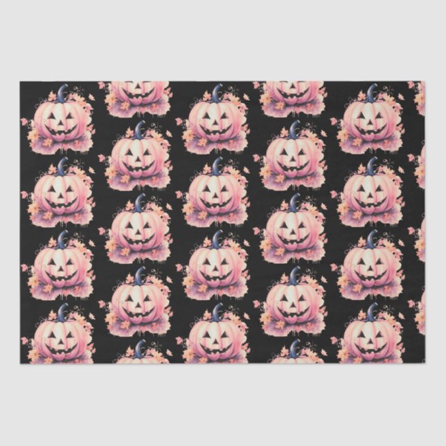 Jack-O' Lantern Orange Leaves Black Halloween Tissue Paper (Front)