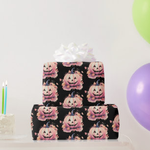 Jack-O' Lantern Orange Leaves Black Halloween Wrapping Paper