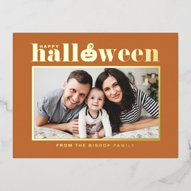 Jack-o'-lantern Orange Photo Halloween Foil Holiday Postcard (Front)