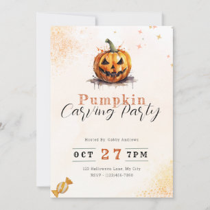 Jack-O' Lantern Orange Pumpkin Carving Party Invitation