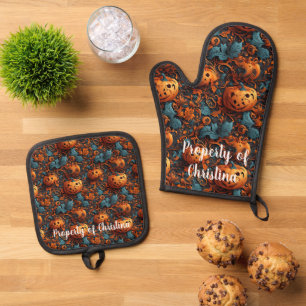 Jack o lantern oven mitt & pot holder set