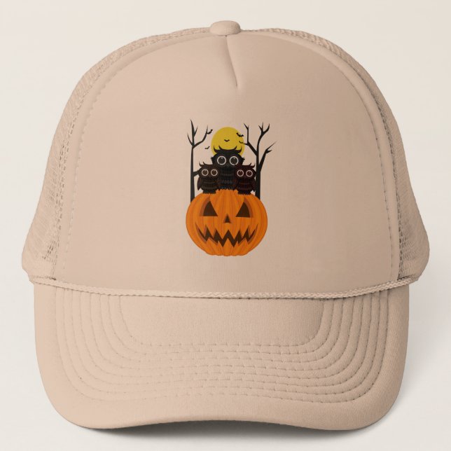 Jack O lantern & Owls Trucker Hat (Front)