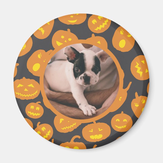 Jack O Lantern Pattern Pumpkins with Pet Photo Magnet (Front)