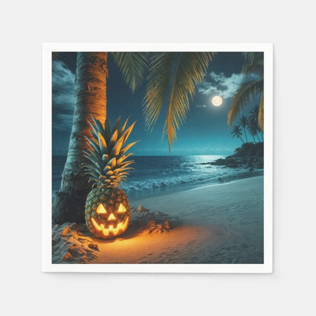 Jack-o-lantern Pineapple On A Beach Napkin (Front)