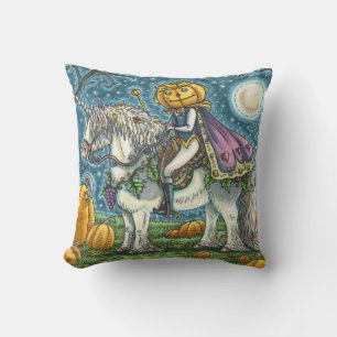 JACK O LANTERN PRINCE ON HIS MAGIC UNICORN PONY CUSHION