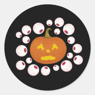 Jack-o-Lantern Pumpkin and Eyeballs in the Dark Classic Round Sticker