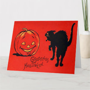 Jack O Lantern Pumpkin Black Cat Card