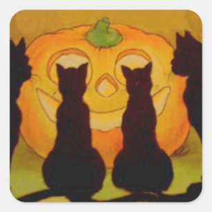 Jack O Lantern Pumpkin Black Cat Square Sticker