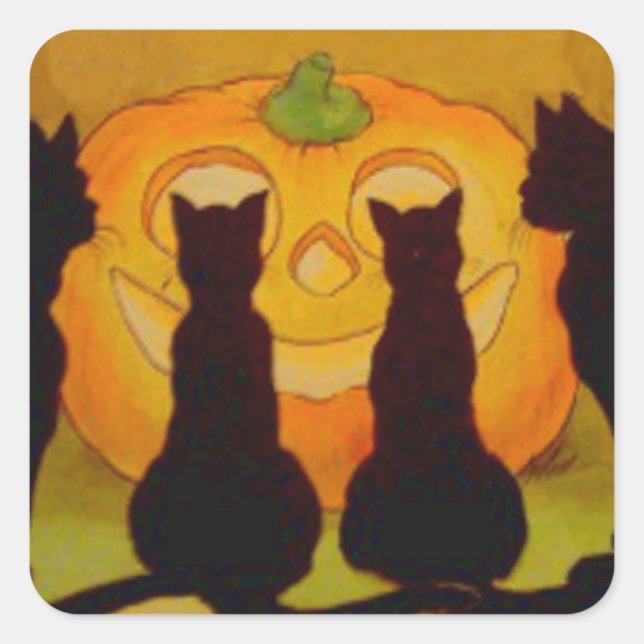 Jack O Lantern Pumpkin Black Cat Square Sticker (Front)