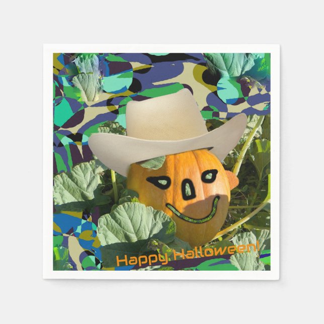 Jack-o-lantern pumpkin cowboy hat Halloween face Napkin (Front)