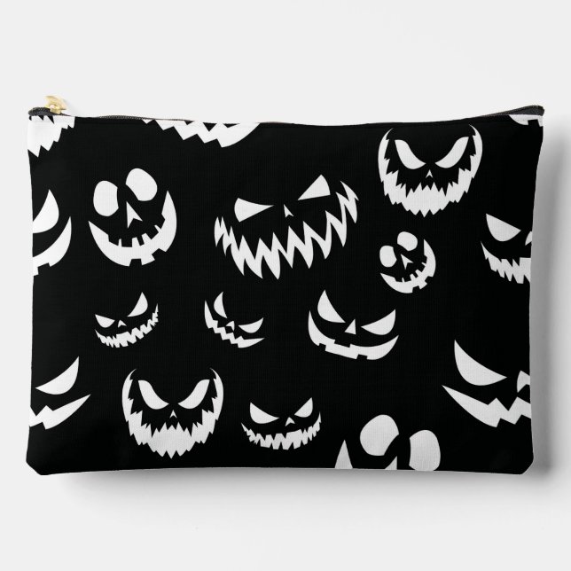 Jack O Lantern Pumpkin Face Black and White Accessory Pouch (Front)